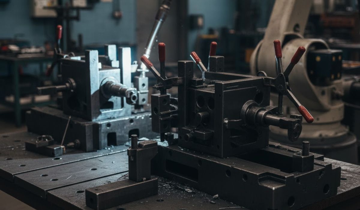 Welding fixture holding components accurately for automated welding