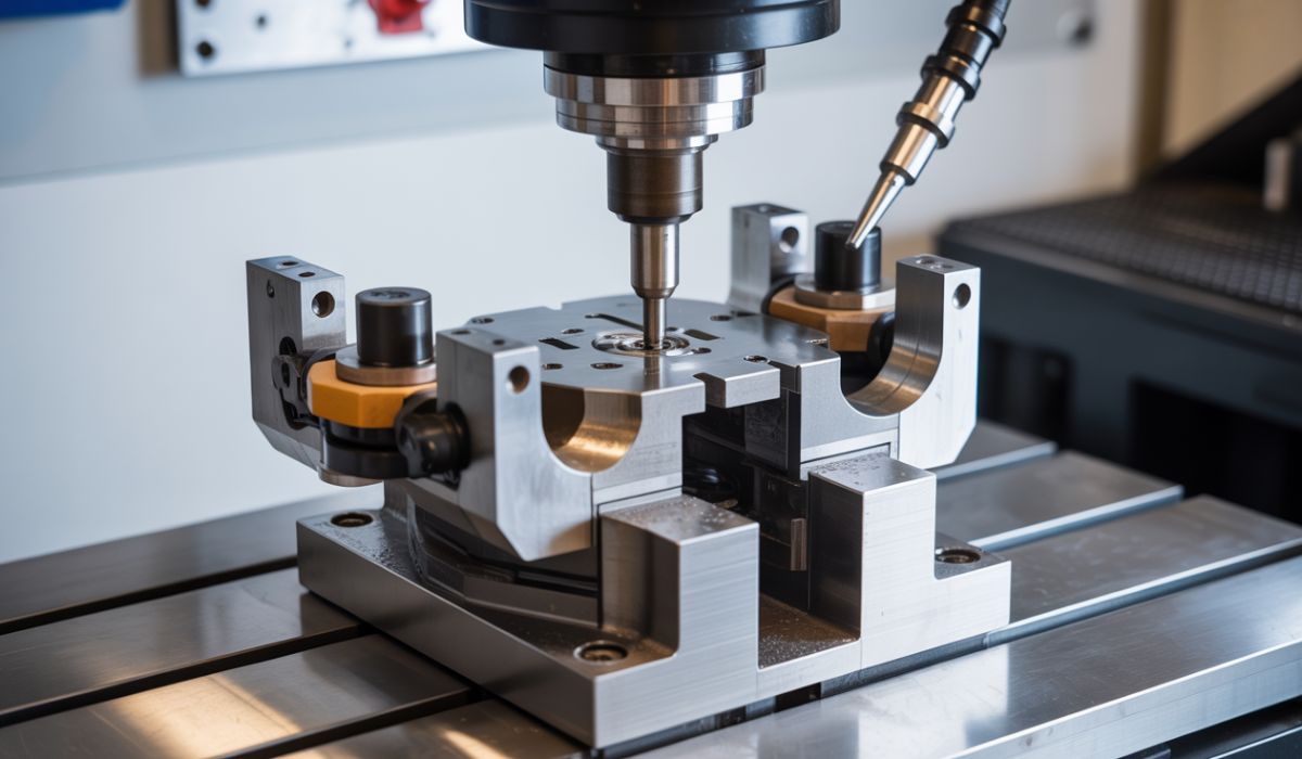 Precision CNC machining fixture showing accurate part location and stable clamping during machining.