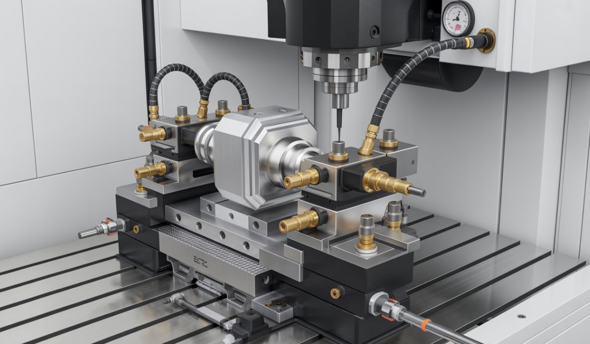 Hydraulic fixture for CNC machining accuracy Hydraulic fixtures used in CNC machining for accurate and repeatable clamping.