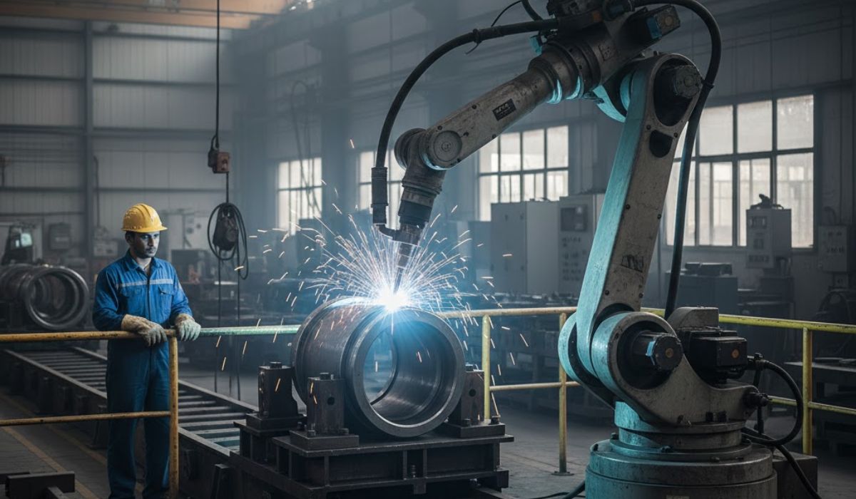 Robotic welding automation in an industrial manufacturing facility