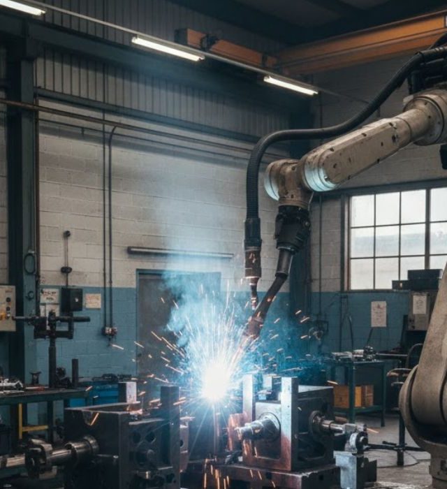 Automated robotic welding using precision welding fixture Robotic welding fixture used in automated welding process