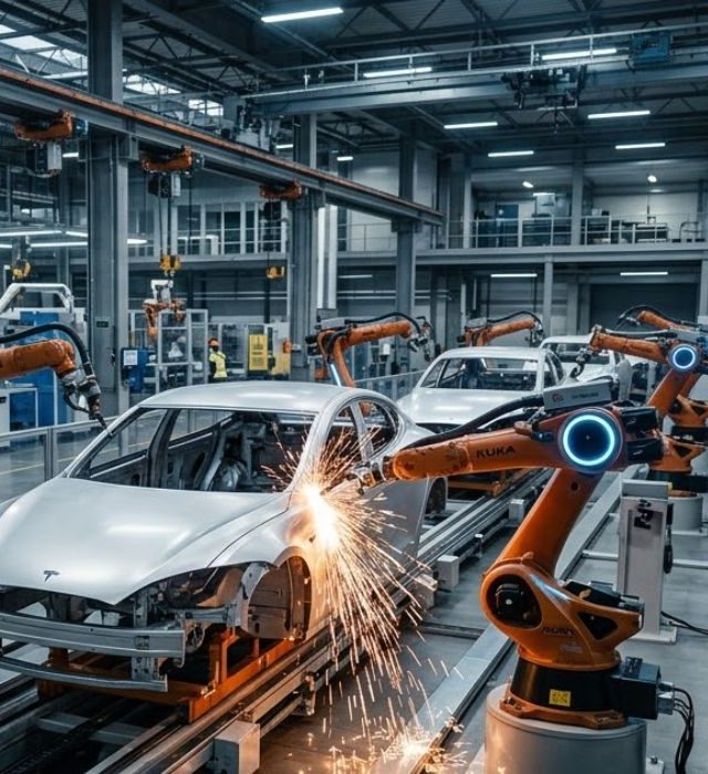 Industry 4.0 Smart Factory Automation Industry 4.0 automation solutions in smart manufacturing factory with robotic welding systems