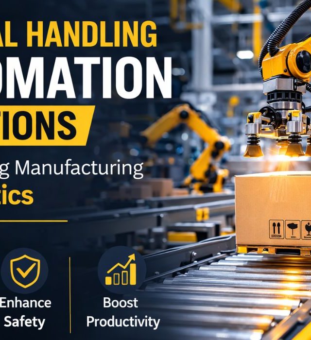 Material Handling Automation Solutions in Smart Factory robotic material handling automation system with conveyor belt in modern manufacturing facility