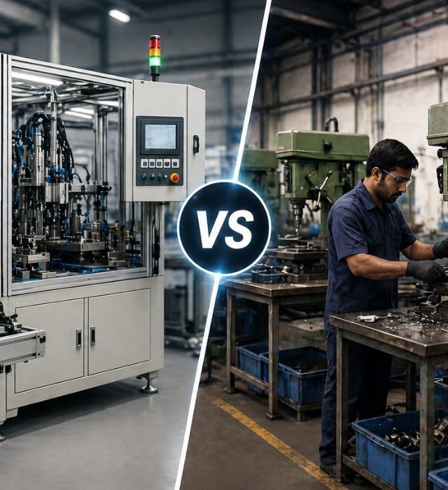 SPM vs Standard Machine Comparison in Manufacturing SPM vs standard machine comparison showing automated and manual manufacturing process