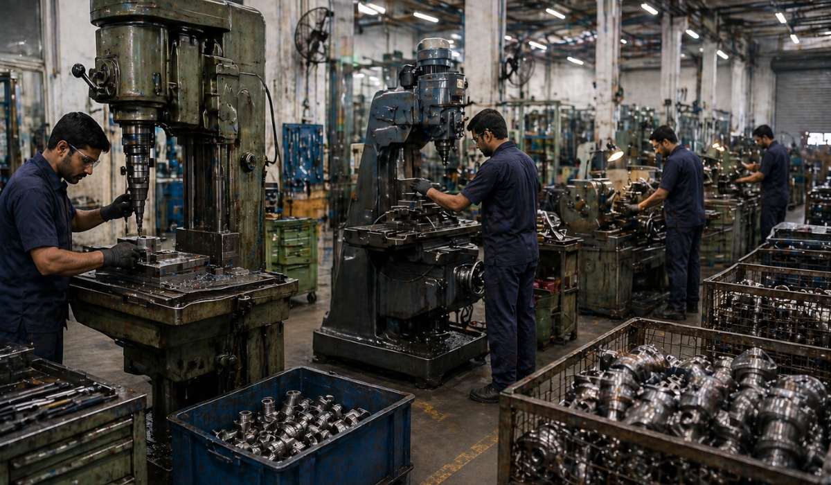 standard machines requiring multiple operations with manual handling in manufacturing