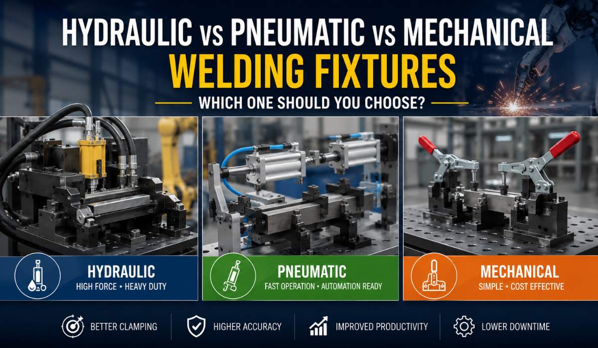 hydraulic-vs-pneumatic-vs-mechanical-welding-fixtures-india Hydraulic, pneumatic, and mechanical welding fixtures compared for robotic welding and industrial manufacturing applications in India.