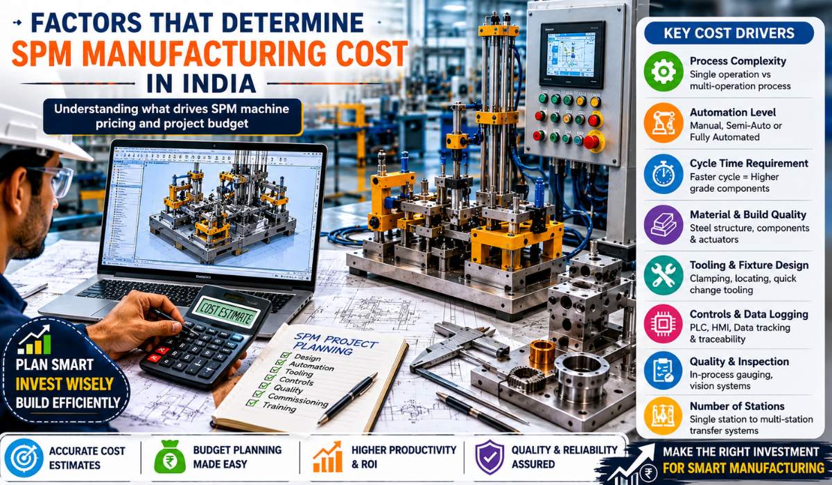 Factors affecting SPM manufacturing cost in India including automation, tooling, cycle time and machine design
